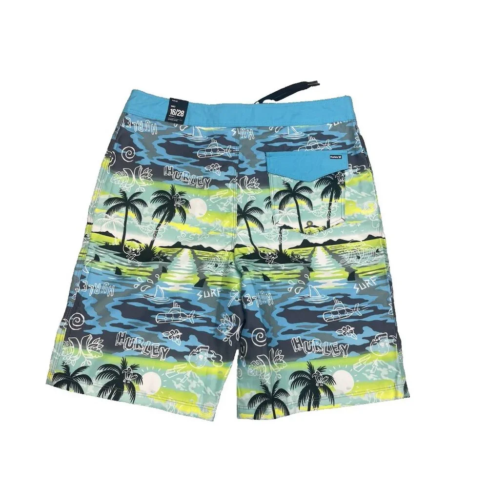NEW Boys Hurley Board Shorts Size 16/28  Island Print 9” Inseam